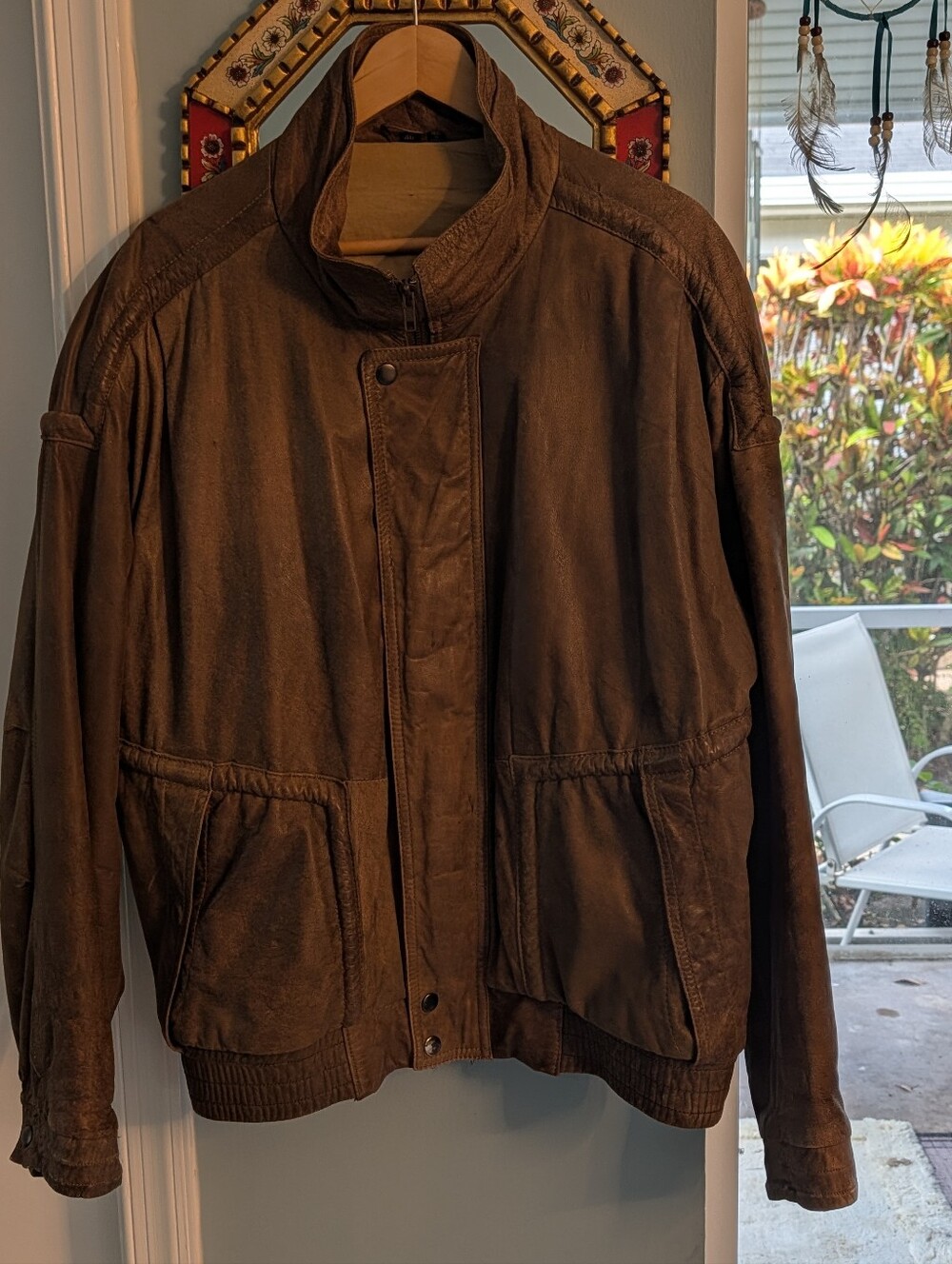 U2 Wear Me Out Mens Vintage Brown Suede Leather Bomber Jacket Size 46